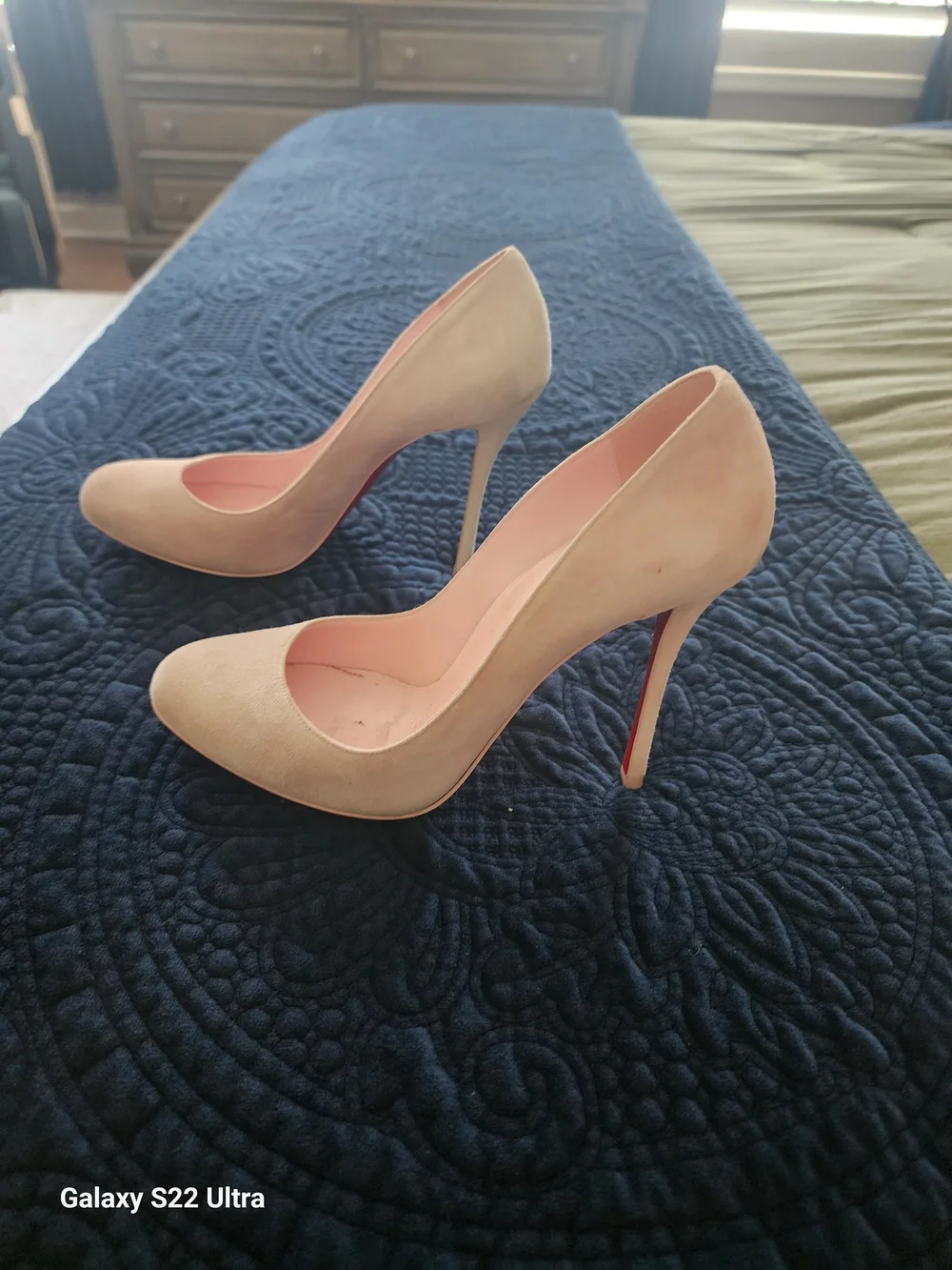 Christian Louboutin Pale Pink Suede Pointed-Toe Pumps